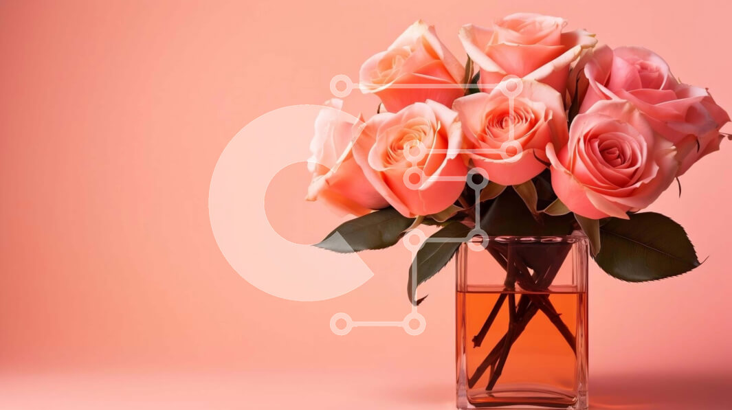 Intra Συλλεκτικό Ξύλινο Παζλ Plywood  4mm - Ροζ τριαντάφυλλα σε διαφανές γυάλινο βάζο σε πορτοκαλί φόντο Σε Ξύλινο Κουτί - Διαστάσεις Puzzle: 10x10 cm – 25 κομμάτια