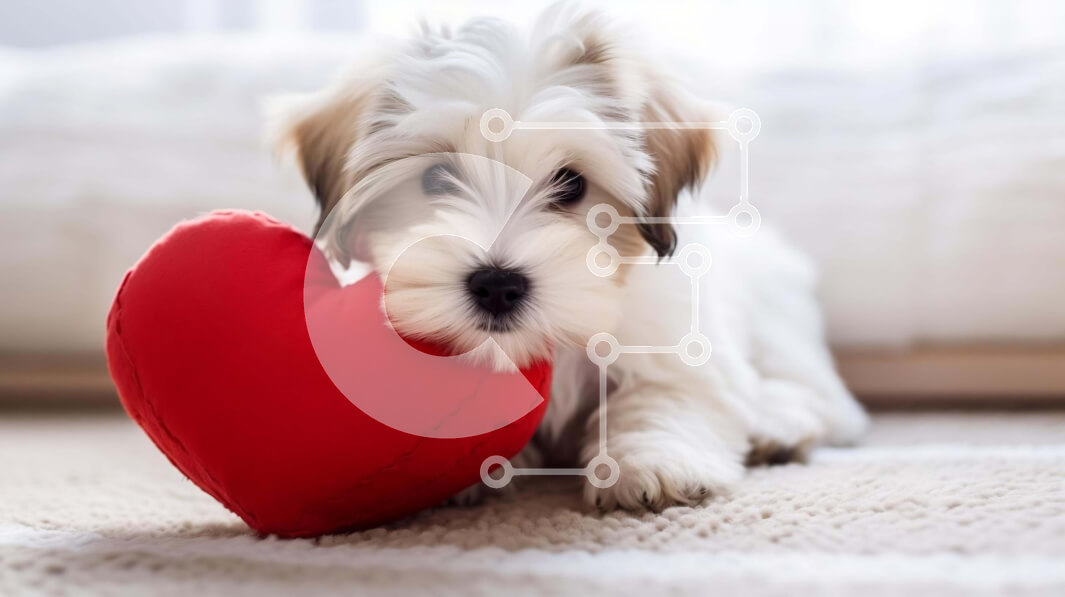 Σετ των 2 Intra Συλλεκτικό Ξύλινο Παζλ Plywood  4mm - Χαριτωμένος σκύλος με μαξιλάρι σε σχήμα καρδιάς Σε Ξύλινο Κουτί - Διαστάσεις: 10x10 cm – 25 κομμάτια