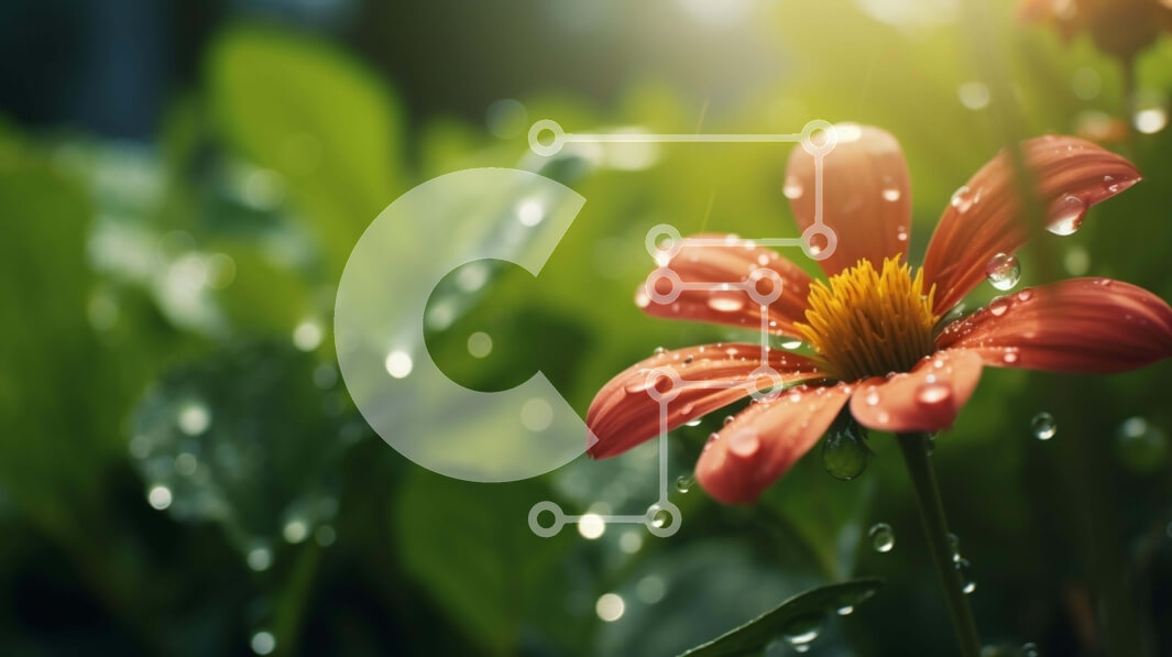 Intra Συλλεκτικό Ξύλινο Παζλ Plywood  4mm - Ροζ λουλούδι με σταγονίδια νερού σε πλούσια πράσινη βλάστηση Σε Ξύλινο Κουτί - Διαστάσεις: 10x10 cm – 25 κομμάτια