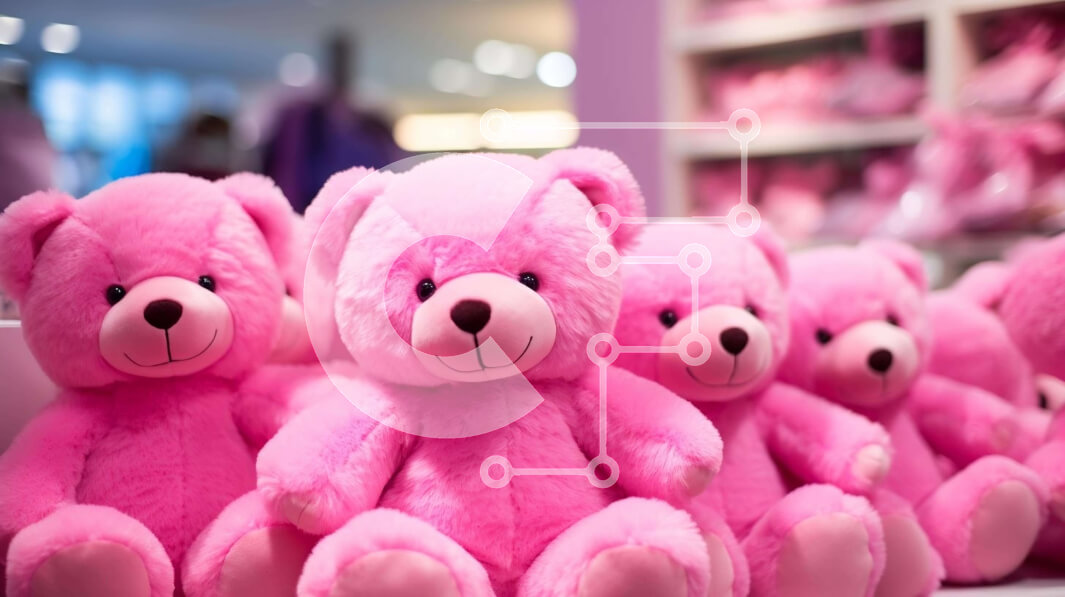 Intra Συλλεκτικό Ξύλινο Παζλ Plywood  4mm - Ομάδα ροζ αρκουδάκια σε σειρά σε ένα κατάστημα Σε Ξύλινο Κουτί - Διαστάσεις: 10x10 cm – 25 κομμάτια