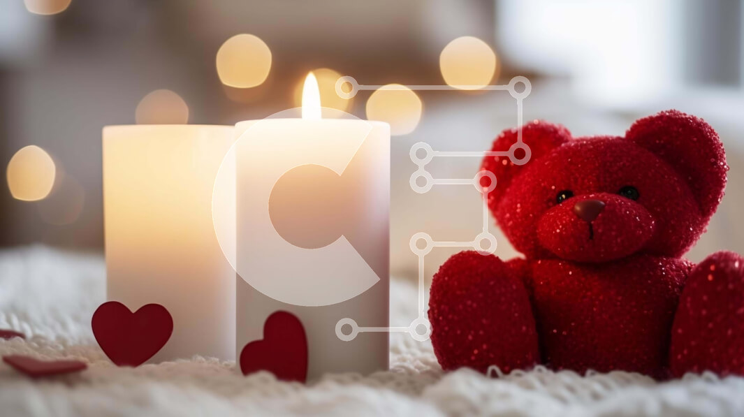 Intra Συλλεκτικό Ξύλινο Παζλ Plywood  4mm - Ρομαντική σκηνή του Αγίου Βαλεντίνου με κόκκινο αρκουδάκι και κεριά Σε Ξύλινο Κουτί - Διαστάσεις: 10x10 cm – 25 κομμάτια