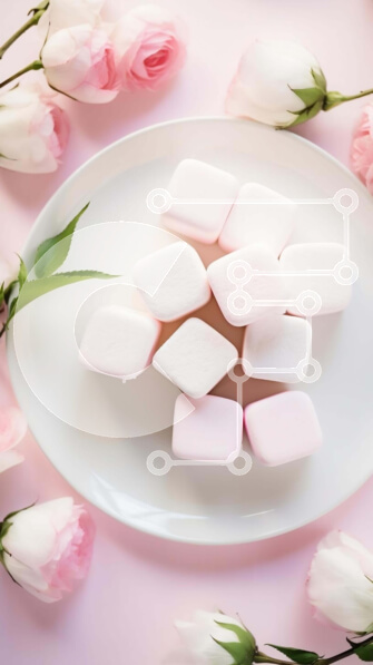 Intra Συλλεκτικό Ξύλινο Παζλ Plywood  4mm - Πιάτο με Marshmallows και ροζ τριαντάφυλλα για την ημέρα του Αγίου Βαλεντίνου Σε Ξύλινο Κουτί - Διαστάσεις: 10x10 cm – 25 κομμάτια