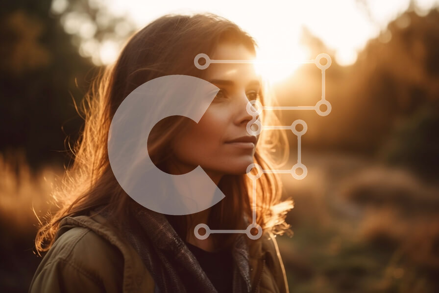 Intra Συλλεκτικό Ξύλινο Παζλ Plywood  4mm - Όμορφη εικόνα τοπίου μιας γυναίκας που στέκεται στο χωράφι στο ηλιοβασίλεμα Σε Ξύλινο Κουτί - Διαστάσεις Puzzle: 10x10 cm – 25 κομμάτια