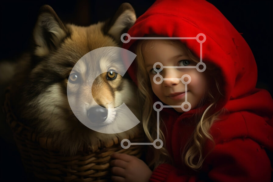 Σετ των 2 Intra Συλλεκτικό Ξύλινο Παζλ Plywood  4mm - Αξιολάτρευτη εικόνα ενός νεαρού κοριτσιού και ενός λύκου σε ένα καλάθι Σε Ξύλινο Κουτί - Διαστάσεις: 10x10 cm – 25 κομμάτια