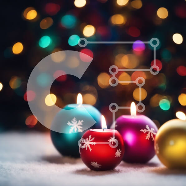 Intra Συλλεκτικό Ξύλινο Παζλ Plywood  4mm - Πολύχρωμα μπιχλιμπίδια με κεριά σε μια χιονισμένη σκηνή Σε Ξύλινο Κουτί - Διαστάσεις: 10x10 cm – 25 κομμάτια