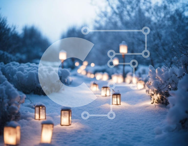 Intra Συλλεκτικό Ξύλινο Παζλ Plywood  4mm - Χιονισμένο μονοπάτι με αναμμένα φανάρια το χειμώνα Σε Ξύλινο Κουτί - Διαστάσεις Puzzle: 10x10 cm – 25 κομμάτια