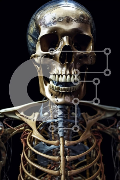 Intra Συλλεκτικό Ξύλινο Παζλ Plywood  4mm - Λεπτομερής εικόνα ενός ανθρώπινου σκελετού σε μαύρο και άσπρο Σε Ξύλινο Κουτί - Διαστάσεις Puzzle: 10x10 cm – 25 κομμάτια