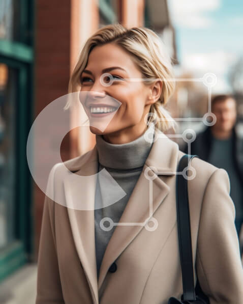 Intra Συλλεκτικό Ξύλινο Παζλ Plywood  4mm - Κομψή γυναίκα που περπατά στην οδό της πόλης με ένα χαμόγελο Σε Ξύλινο Κουτί - Διαστάσεις Puzzle: 10x10 cm – 25 κομμάτια