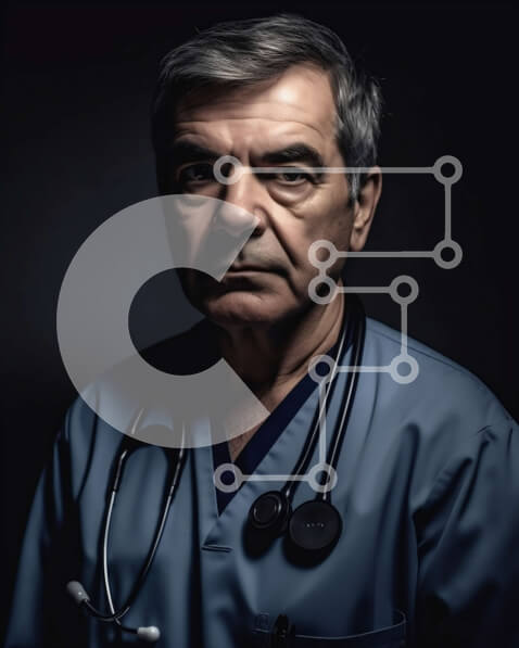 Intra Συλλεκτικό Ξύλινο Παζλ Plywood  4mm - Σοβαρός ηλικιωμένος άνδρας γιατρός σε τρίβει με στηθοσκόπιο Σε Ξύλινο Κουτί - Διαστάσεις Puzzle: 10x10 cm – 25 κομμάτια