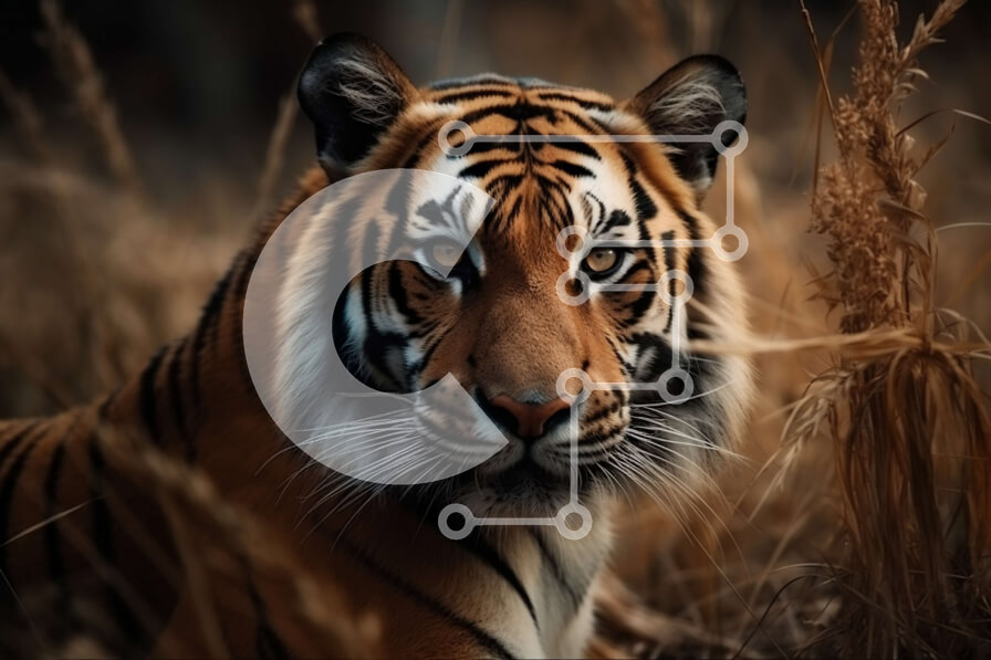 Σετ των 2 Intra Συλλεκτικό Ξύλινο Παζλ Plywood  4mm - Όμορφη εικόνα μιας τίγρης σε ένα χωράφι με ψηλό γρασίδι Σε Ξύλινο Κουτί - Διαστάσεις: 10x10 cm – 25 κομμάτια