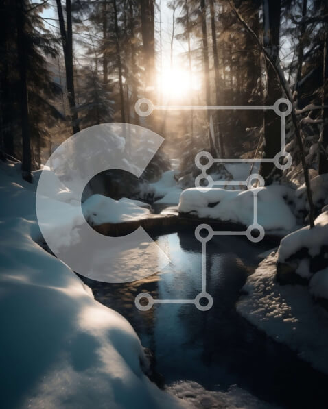 Intra Συλλεκτικό Ξύλινο Παζλ Plywood  4mm - Χειμερινή χώρα των θαυμάτων - Όμορφη εικόνα ενός χιονισμένου δάσους με ένα μικρό ρεύμα Σε Ξύλινο Κουτί - Διαστάσεις: 10x10 cm – 25 κομμάτια