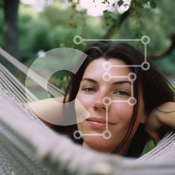 Intra Συλλεκτικό Ξύλινο Παζλ Plywood  4mm - Ευτυχισμένη γυναίκα σε μια αιώρα που χαμογελά και κοιτάζει την κάμερα Σε Ξύλινο Κουτί - Διαστάσεις Puzzle: 10x10 cm – 25 κομμάτια