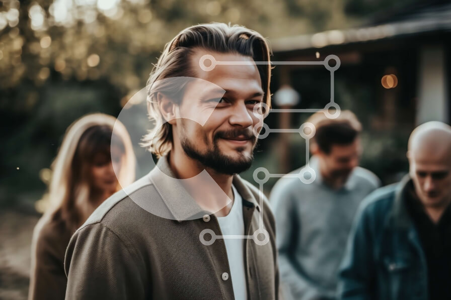 Intra Συλλεκτικό Ξύλινο Παζλ Plywood  4mm - Άνδρας με πράσινο πουκάμισο που μιλά σε μια ομάδα ανθρώπων σε αγροτικό περιβάλλον Σε Ξύλινο Κουτί - Διαστάσεις Puzzle: 10x10 cm – 25 κομμάτια