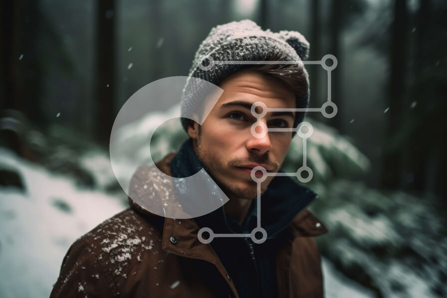 Intra Συλλεκτικό Ξύλινο Παζλ Plywood  4mm - Γραφική φωτογραφία ενός άνδρα στο χιονισμένο δάσος Σε Ξύλινο Κουτί - Διαστάσεις: 10x10 cm – 25 κομμάτια