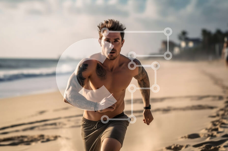 Intra Συλλεκτικό Ξύλινο Παζλ Plywood  4mm - Άνδρας που τρέχει στην παραλία στο ηλιοβασίλεμα με φόντο τον ωκεανό Σε Ξύλινο Κουτί - Διαστάσεις Puzzle: 10x10 cm – 25 κομμάτια