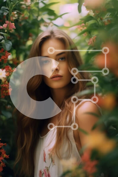 Intra Συλλεκτικό Ξύλινο Παζλ Plywood  4mm - Όμορφη εικόνα μιας νεαρής γυναίκας σε έναν κήπο ανάμεσα σε πολύχρωμα λουλούδια Σε Ξύλινο Κουτί - Διαστάσεις Puzzle: 10x10 cm – 25 κομμάτια