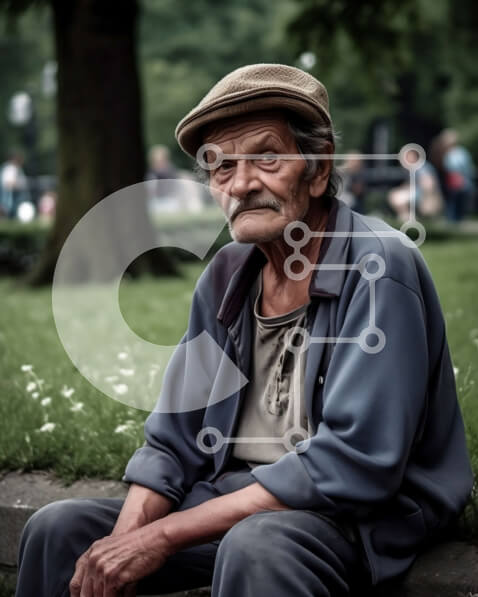 Intra Συλλεκτικό Ξύλινο Παζλ Plywood  4mm - Σοβαρός ηλικιωμένος άνδρας που κάθεται μόνος στον πάγκο στο πάρκο Σε Ξύλινο Κουτί - Διαστάσεις Puzzle: 10x10 cm – 25 κομμάτια