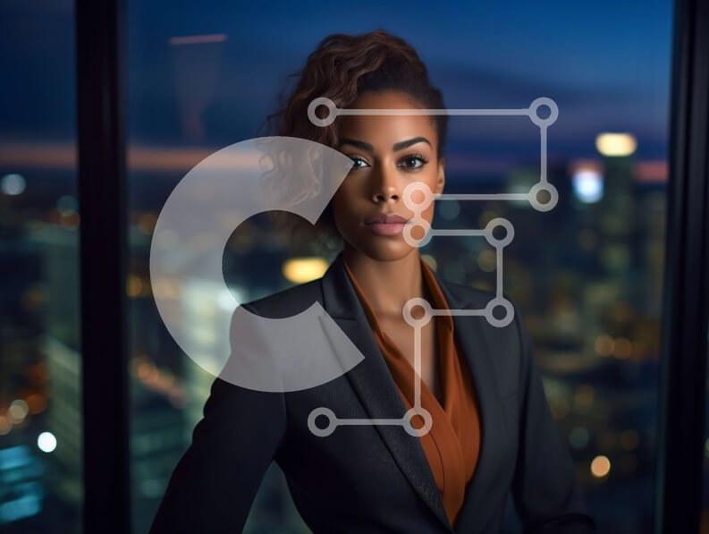 Intra Συλλεκτικό Ξύλινο Παζλ Plywood  4mm - Ισχυρή επιχειρηματίας σε ένα αστικό τοπίο τη νύχτα Σε Ξύλινο Κουτί - Διαστάσεις Puzzle: 10x10 cm – 25 κομμάτια