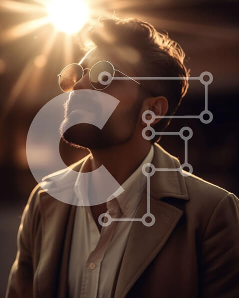 Intra Συλλεκτικό Ξύλινο Παζλ Plywood  4mm - Άτομο γυαλιών ηλίου που στέκεται μπροστά από ένα φωτεινό ηλιοβασίλεμα Σε Ξύλινο Κουτί - Διαστάσεις Puzzle: 10x10 cm – 25 κομμάτια