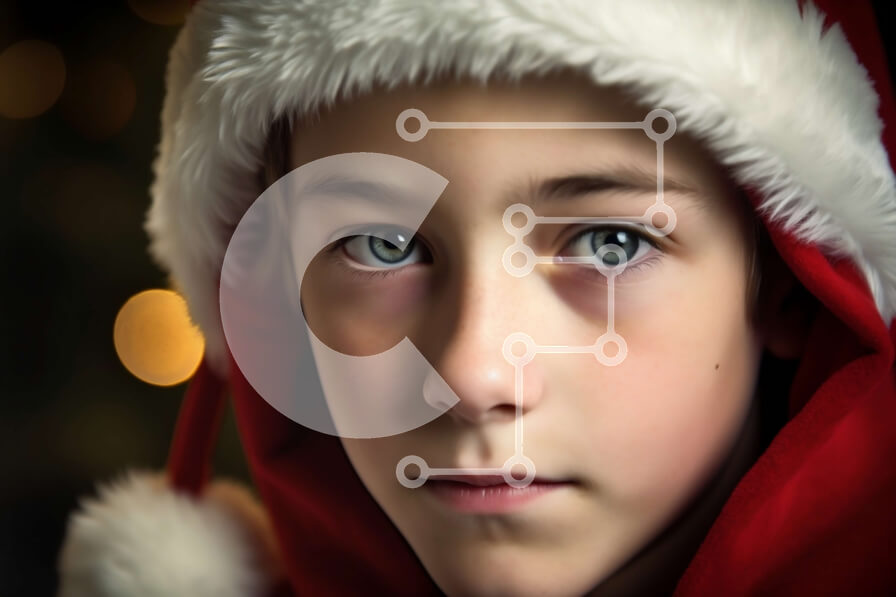 Intra Συλλεκτικό Ξύλινο Παζλ Plywood  4mm - Σοβαρό νεαρό αγόρι που φορά το καπέλο και το παλτό του Άγιου Βασίλη Σε Ξύλινο Κουτί - Διαστάσεις Puzzle: 10x10 cm – 25 κομμάτια