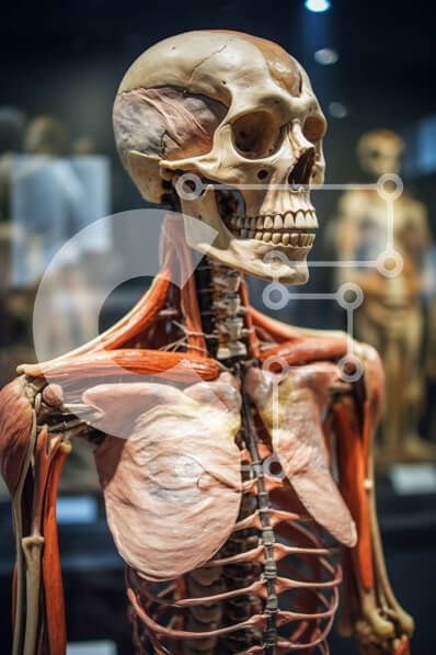 Intra Συλλεκτικό Ξύλινο Παζλ Plywood  4mm - Καλοδιατηρημένος ανθρώπινος σκελετός σε έκθεση σε μουσείο Σε Ξύλινο Κουτί - Διαστάσεις Puzzle: 10x10 cm – 25 κομμάτια