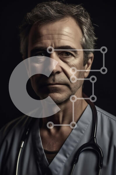 Intra Συλλεκτικό Ξύλινο Παζλ Plywood  4mm - Σοβαρός άνδρας γιατρός σε τρίβει με στηθοσκόπιο Σε Ξύλινο Κουτί - Διαστάσεις Puzzle: 10x10 cm – 25 κομμάτια