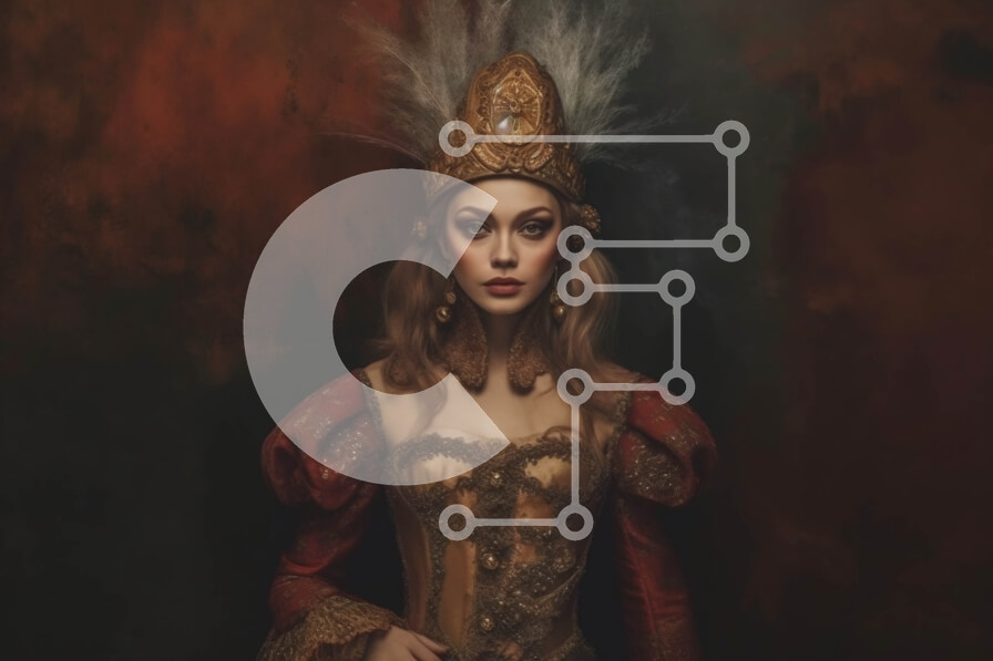 Intra Συλλεκτικό Ξύλινο Παζλ Plywood  4mm - Εκπληκτικό πορτρέτο γυναίκας με κόκκινο και χρυσό φόρεμα Σε Ξύλινο Κουτί - Διαστάσεις Puzzle: 10x10 cm – 25 κομμάτια