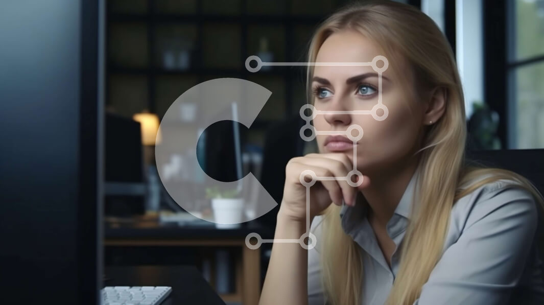 Intra Συλλεκτικό Ξύλινο Παζλ Plywood  4mm - Νεαρή γυναίκα που φαίνεται βαριεστημένη και κουρασμένη ενώ εργάζεται στον υπολογιστή Σε Ξύλινο Κουτί - Διαστάσεις Puzzle: 10x10 cm – 25 κομμάτια