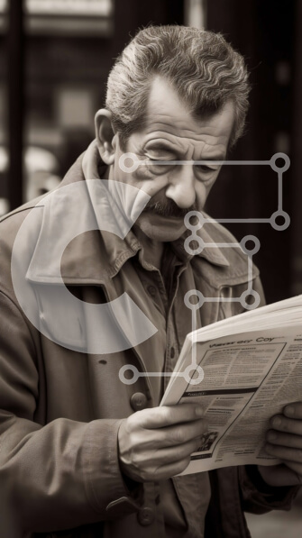 Intra Συλλεκτικό Ξύλινο Παζλ Plywood  4mm - Ηλικιωμένος που διαβάζει την εφημερίδα στην οδό - Φωτογραφία Αρχείου Σε Ξύλινο Κουτί - Διαστάσεις Puzzle: 10x10 cm – 25 κομμάτια