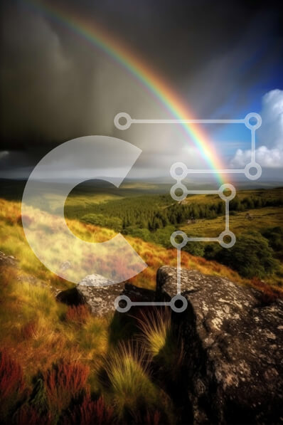 Σετ των 2 Intra Συλλεκτικό Ξύλινο Παζλ Plywood  4mm - Εκπληκτικό ουράνιο τόξο πάνω από ένα όμορφο καταπράσινο τοπίο με βουνά Σε Ξύλινο Κουτί - Διαστάσεις: 10x10 cm – 25 κομμάτια