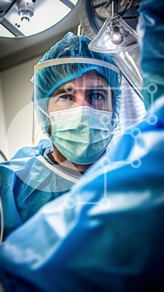 Intra Συλλεκτικό Ξύλινο Παζλ Plywood  4mm - Χειρουργός με μπλε χειρουργική τουαλέτα και μάσκα προσώπου στο χειρουργείο Σε Ξύλινο Κουτί - Διαστάσεις Puzzle: 10x10 cm – 25 κομμάτια