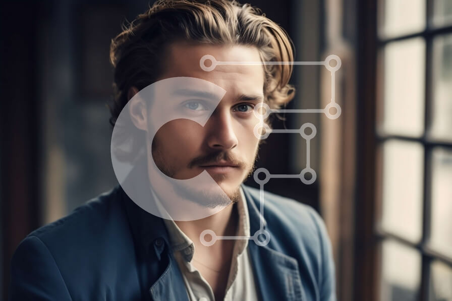 Intra Συλλεκτικό Ξύλινο Παζλ Plywood  4mm - Άνδρας με μακριά μαλλιά και γένια που κοιτάζει την απόσταση Σε Ξύλινο Κουτί - Διαστάσεις Puzzle: 10x10 cm – 25 κομμάτια