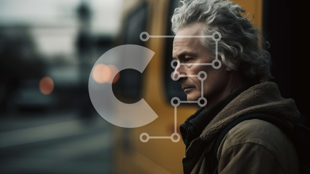 Intra Συλλεκτικό Ξύλινο Παζλ Plywood  4mm - Μεσήλικας που στέκεται δίπλα στο κίτρινο σχολικό λεωφορείο τη συννεφιασμένη μέρα Σε Ξύλινο Κουτί - Διαστάσεις Puzzle: 10x10 cm – 25 κομμάτια