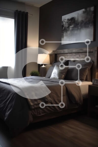 Intra Συλλεκτικό Ξύλινο Παζλ Plywood  4mm - Άνετο υπνοδωμάτιο σε σκούρο γκρι με ξύλινο δάπεδο σανίδας Σε Ξύλινο Κουτί - Διαστάσεις Puzzle: 10x10 cm – 25 κομμάτια