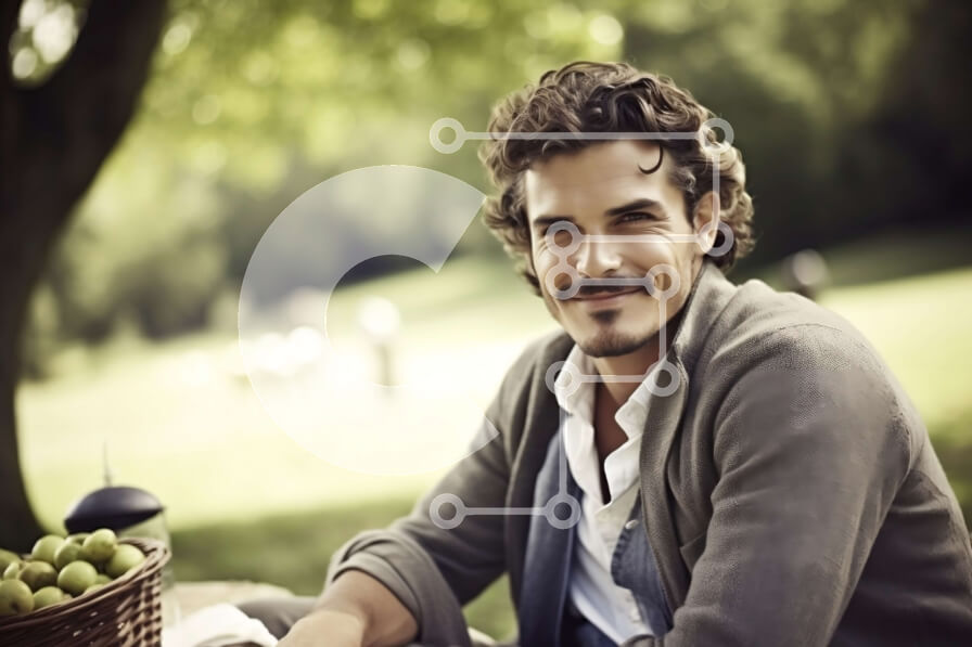 Intra Συλλεκτικό Ξύλινο Παζλ Plywood  4mm - Ευτυχισμένος άνδρας που κρατά καλάθι με μήλα στο πάρκο Σε Ξύλινο Κουτί - Διαστάσεις Puzzle: 10x10 cm – 25 κομμάτια