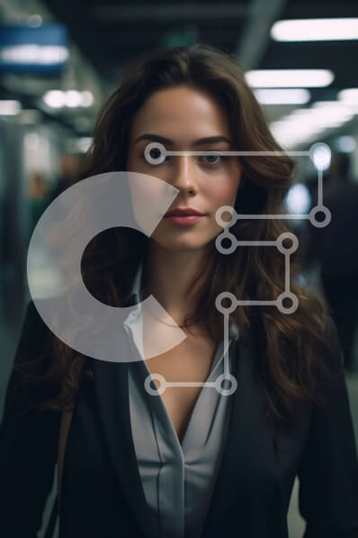 Intra Συλλεκτικό Ξύλινο Παζλ Plywood  4mm - Σοβαρή νεαρή γυναίκα με μαύρο κοστούμι στον πολυσύχναστο σιδηροδρομικό σταθμό Σε Ξύλινο Κουτί - Διαστάσεις Puzzle: 10x10 cm – 25 κομμάτια