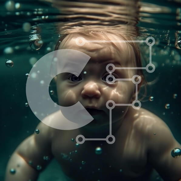 Intra Συλλεκτικό Ξύλινο Παζλ Plywood  4mm - Αξιολάτρευτη εικόνα ενός μωρού που κολυμπά υποβρύχια σε μια καθαρή πισίνα Σε Ξύλινο Κουτί - Διαστάσεις Puzzle: 10x10 cm – 25 κομμάτια