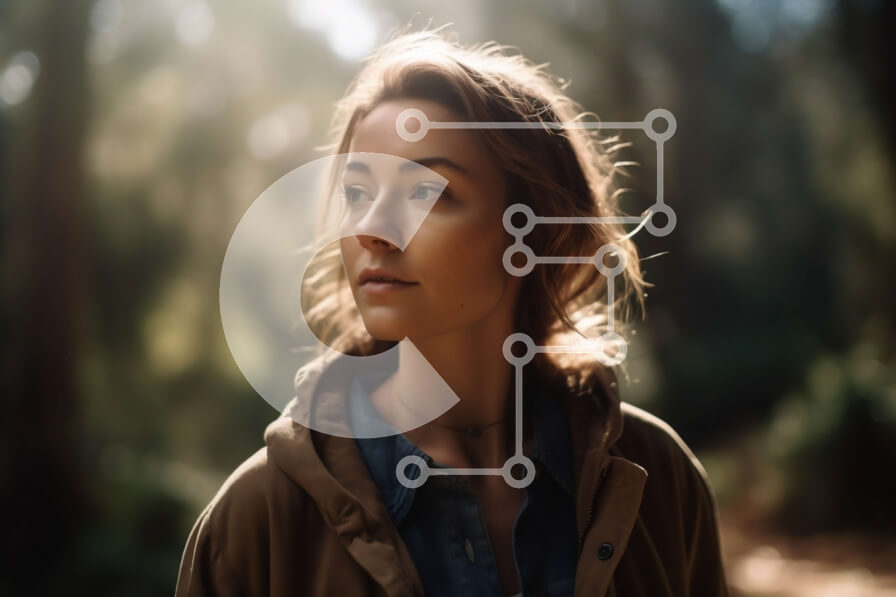 Intra Συλλεκτικό Ξύλινο Παζλ Plywood  4mm - Στοχαστική γυναίκα στο δάσος που κοιτάζει την απόσταση Σε Ξύλινο Κουτί - Διαστάσεις: 10x10 cm – 25 κομμάτια