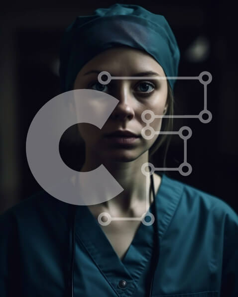 Intra Συλλεκτικό Ξύλινο Παζλ Plywood  4mm - Σοβαρή γυναίκα χειρουργός με πράσινο σκούφο και μάσκα Σε Ξύλινο Κουτί - Διαστάσεις Puzzle: 10x10 cm – 25 κομμάτια