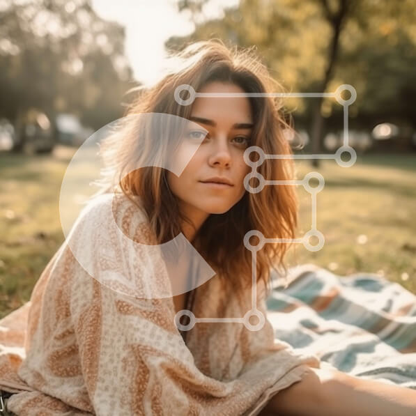 Intra Συλλεκτικό Ξύλινο Παζλ Plywood  4mm - Νεαρή γυναίκα που κάθεται στην κουβέρτα στο πάρκο και κοιτάζει το τηλέφωνο Σε Ξύλινο Κουτί - Διαστάσεις Puzzle: 10x10 cm – 25 κομμάτια