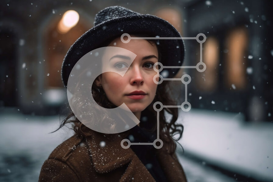 Intra Συλλεκτικό Ξύλινο Παζλ Plywood  4mm - Όμορφο πορτρέτο γυναίκας στο χιόνι με καπέλο και παλτό Σε Ξύλινο Κουτί - Διαστάσεις Puzzle: 10x10 cm – 25 κομμάτια