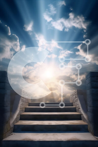 Intra Συλλεκτικό Ξύλινο Παζλ Plywood  4mm - Σκάλα στον ουρανό με φόντο φωτεινό ήλιο Σε Ξύλινο Κουτί - Διαστάσεις Puzzle: 10x10 cm – 25 κομμάτια