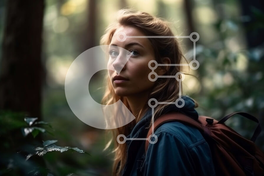 Intra Συλλεκτικό Ξύλινο Παζλ Plywood  4mm - Ειρηνική εικόνα γυναίκας που στέκεται σε ένα καταπράσινο δάσος με το φως του ήλιου να περνάει μέσα από δέντρα Σε Ξύλινο Κουτί - Διαστάσεις: 10x10 cm – 25 κομμάτια