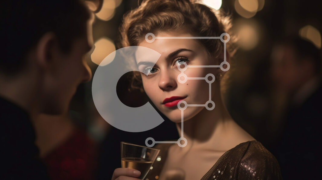 Intra Συλλεκτικό Ξύλινο Παζλ Plywood  4mm - Εκπληκτική εικόνα γυναίκας με αστραφτερό φόρεμα με ποτήρι κρασιού Σε Ξύλινο Κουτί - Διαστάσεις Puzzle: 10x10 cm – 25 κομμάτια