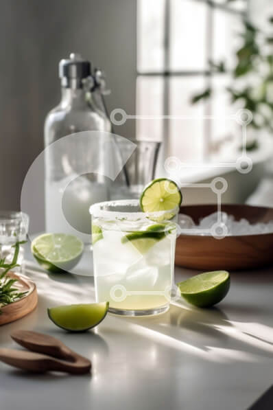 Σετ των 2 Intra Συλλεκτικό Ξύλινο Παζλ Plywood  4mm - Νόστιμη εικόνα της Μαργαρίτας με φέτες λάιμ σε πάγκο κουζίνας Σε Ξύλινο Κουτί - Διαστάσεις: 10x10 cm – 25 κομμάτια