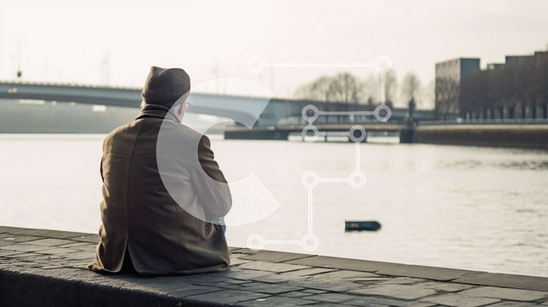 Intra Συλλεκτικό Ξύλινο Παζλ Plywood  4mm - Ένας άντρας που απολαμβάνει μια γαλήνια θέα στη γέφυρα και στα ήρεμα νερά Σε Ξύλινο Κουτί - Διαστάσεις Puzzle: 10x10 cm – 25 κομμάτια