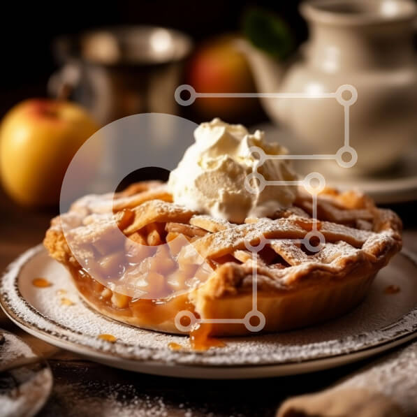 Σετ των 2 Intra Συλλεκτικό Ξύλινο Παζλ Plywood  4mm - Ζεστή και ζεστή εικόνα της φρεσκοψημένης μηλόπιτας με παγωτό βανίλια Σε Ξύλινο Κουτί - Διαστάσεις: 10x10 cm – 25 κομμάτια