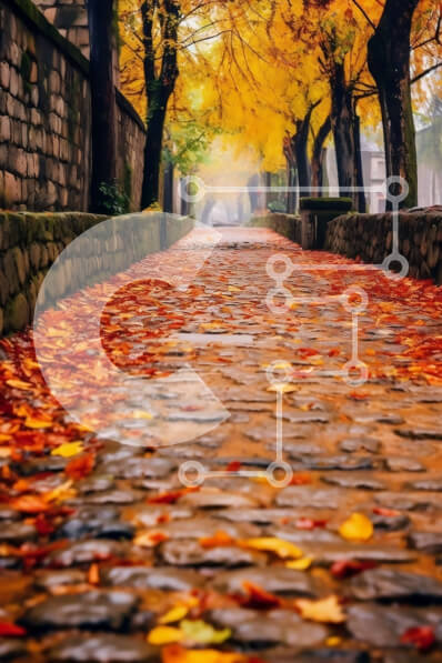 Σετ των 2 Intra Συλλεκτικό Ξύλινο Παζλ Plywood  4mm - Όμορφο φθινοπωρινό τοπίο με φύλλα σε κόκκινο, πορτοκαλί και κίτρινο χρώμα Σε Ξύλινο Κουτί - Διαστάσεις: 10x10 cm – 25 κομμάτια