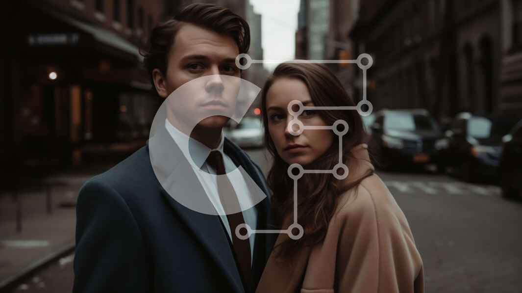 Intra Συλλεκτικό Ξύλινο Παζλ Plywood  4mm - Επαγγελματίας άνδρας και γυναίκα που φορούν κοστούμια στο City Street Σε Ξύλινο Κουτί - Διαστάσεις Puzzle: 10x10 cm – 25 κομμάτια