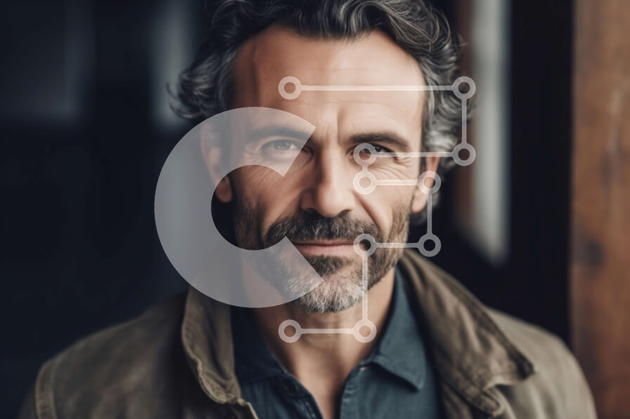 Intra Συλλεκτικό Ξύλινο Παζλ Plywood  4mm - Σοβαρό πορτρέτο Μεσήλικας με καφέ σακάκι και μαύρο πουκάμισο Σε Ξύλινο Κουτί - Διαστάσεις Puzzle: 10x10 cm – 25 κομμάτια